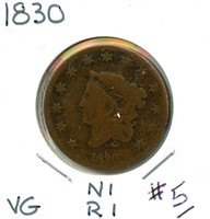 1830 Large Cent - Full Liberty, VG