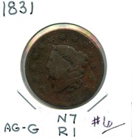 1831 Large Cent - Full Liberty/Weak Date and