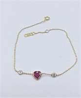 10 Kt. Yellow Gold Ruby &White Sapphire Heart