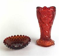 Westmoreland Glass Dish & Amberina Glass Vase