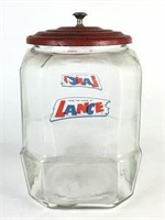 Vintage Glass Lance Cracker Jar with Metal Lid