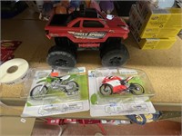 Monster truck, dirt bike, racing bike