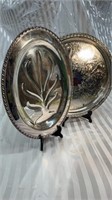 2 Silver Plated Serving Trays. Oval and Round