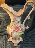Footed Capodimonte 18" Floral Pitcher Ewer