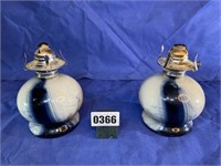 Pair of Blue & White Oil Lamps