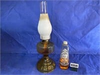 Gold Colored Glass Oil Lamp w/Frosted Chimney