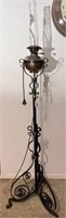 ANTIQUE OIL LAMP ON METAL STAND- LAMP