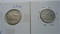 Canada 5 Cent Coins 1937 'Dot' & 1947