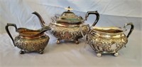 Beautiful 3 pc Silverplated Teapot, Cream & Sugar