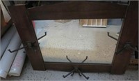 Antique Arts & Crafts Coat Hanger Wood Mirror OLD