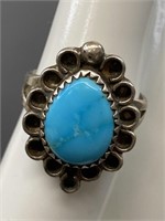 Sterling silver signed turquoise ring - size 6