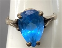 Sterling silver ring set w/ large blue stone -
