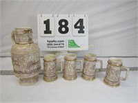 Vintage Ceramic Pitcher w/ (4) Matching Steins