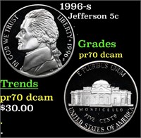 Proof 1996-s Jefferson Nickel 5c Grades GEM++ Proo