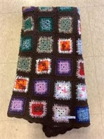 Vtg. hand knitted throw blanket patch work