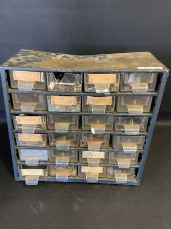 Eaton's 24 drawer parts bin w contents