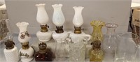 Assorted Oil Lamps, Chimneys, Small Glass