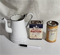 Enamel  coffee pot and tins