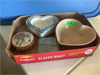 Flat of heart shaped bowls and powder jar