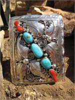 M. Thomas Jr Sterling Turq & Coral Belt Buckle