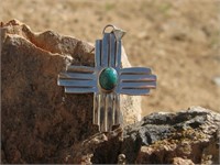 Lucille Platero Sterling Navajo Turq. Zia Pendant