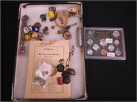 Container of thimbles, military pins, lapel