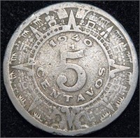 1940 MEXICO 5 CENTAVOS - Sharp Cinco Centavos