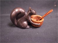 Bronze squirrel master salt dip with walnut bowl