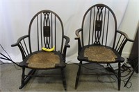 2 Pcs. Vtg. Windsor Rush Seat Arm Chair & Rocker