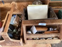 Shoe shine box/supplies, wood box, & handle tool