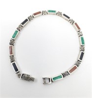 Sterling Silver Bracelet Inlaid with Stones