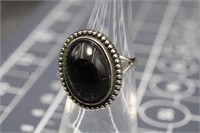 Sterling Silver, Size 5, Black Jade Ring