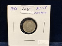 1918 Can Silver Five Cent Piece  AU55