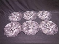 Six glass 10 1/2" oyster plates with