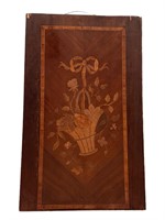 French Wood Inlay Panel with Basket of Flowers