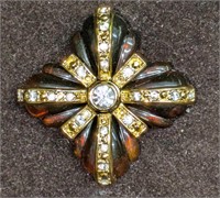 Joan Rivers Faux Tortoise Maltese Cross Brooch Pin