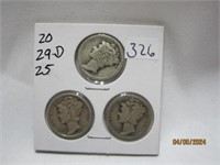 Mercury Dimes Set of 3 20,29-D,25