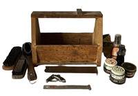 Vintage Wooden Shoe Shine Kit