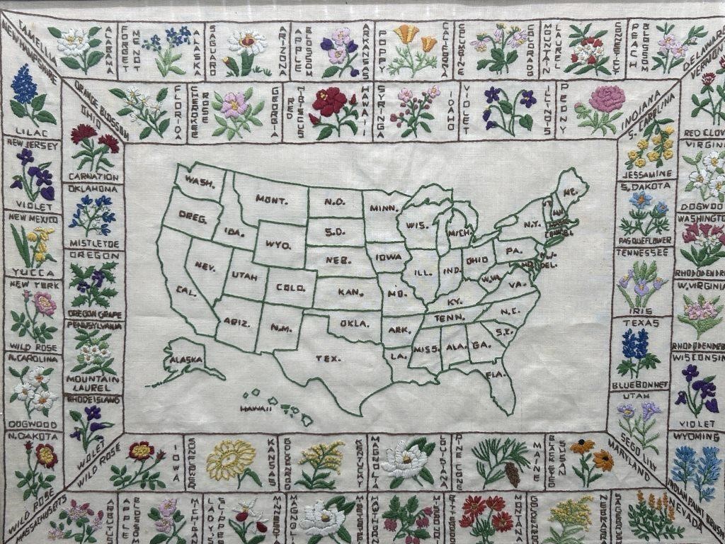 Framed Hand Embroidered Map of United States with