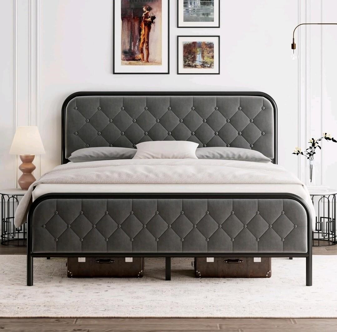 Queen Bed Frame, Upholstered Platform