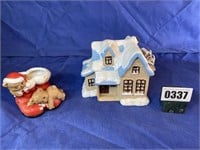 Christmas Village, House, 2 Bears/Santa's Boots