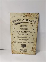 Vintage Tin Sign "Witch Services" U15E