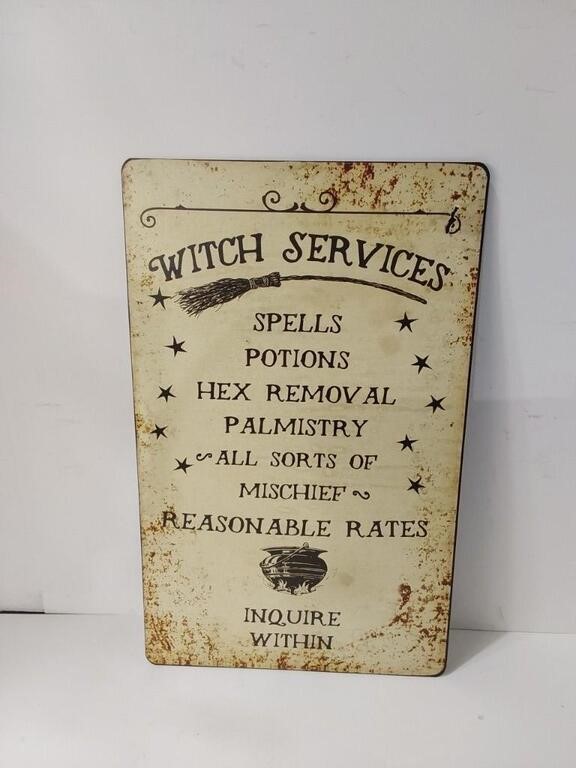 Vintage Tin Sign "Witch Services" U15E