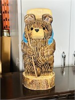 18" tall log carving " hiking bear"