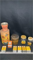 Vintage spice tins, food jars and tins, Rolled