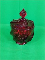 Fenton Red Glass Covered Dish