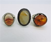 3 Sterling Gemstone Rings