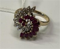 10K Solid Gold - Diamonds & Rubies Ring
