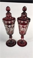 Bohemian Ruby Cut to Clear Covered Goblets