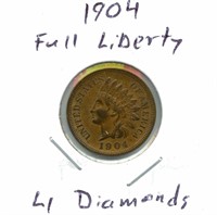 1904 Indian Head Cent - Full Liberty, 4 Diamonds